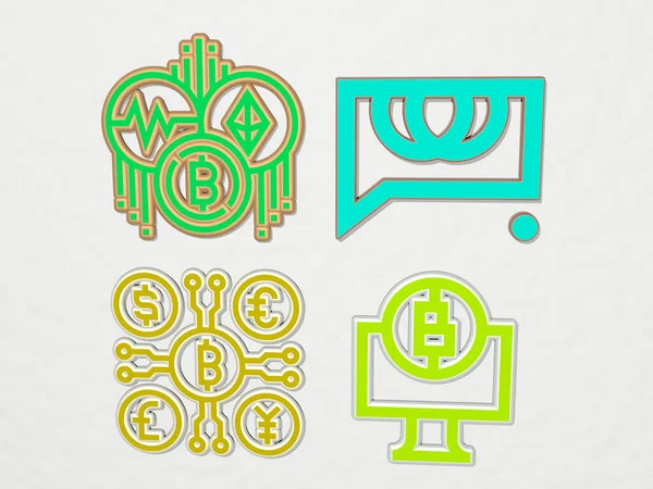 Jeu Icônes Crypto Monnaie Illustration Pour Bitcoin Pièce — Photo