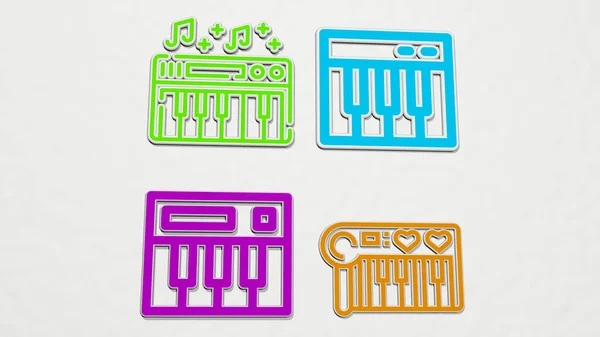 Piano Keyboard Colorful Set Icons Illustration — Stock Photo, Image