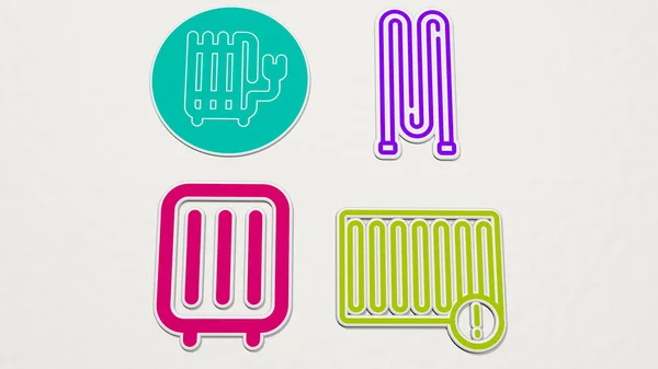 Heating Colorful Set Icons Illustration Air House — Stock Photo, Image