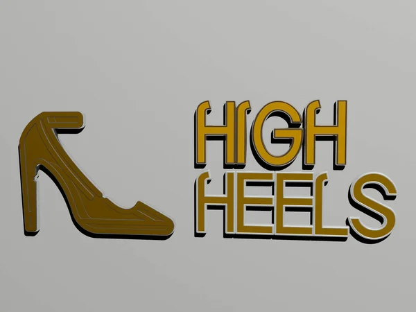 High Heels Ikona Tekst Ścianie Ilustracja Tła Błękitu — Zdjęcie stockowe