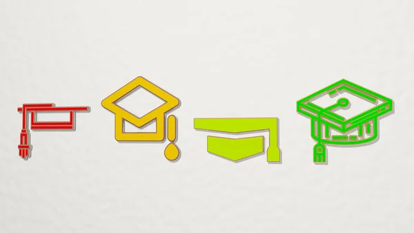 Mortarboard Icons Set Illustration Für Graduierung Und Mütze — Stockfoto