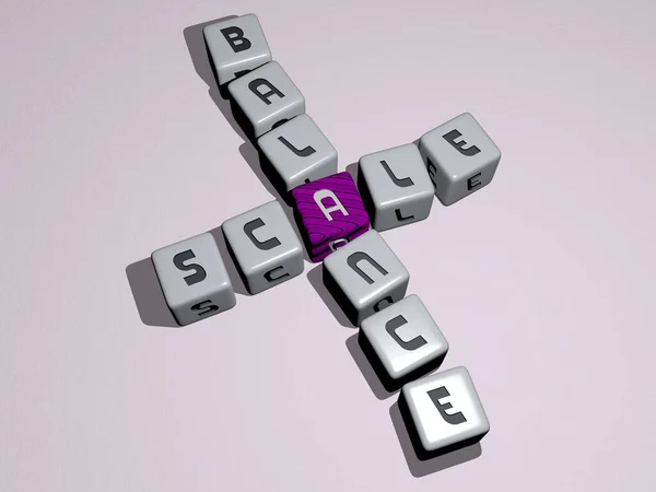 Scale Balance Palavras Cruzadas Por Letras Dados Cúbicos Ilustração Para — Fotografia de Stock