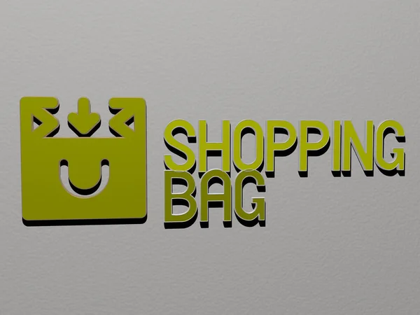 Shopping Bag Ícone Texto Parede Ilustração Para Fundo Negócios — Fotografia de Stock