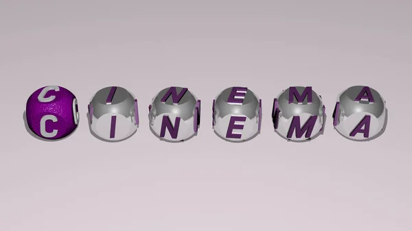 Cinema Tekst Door Kubieke Dobbelstenen Letters Illustratie Voor Achtergrond Film — Stockfoto