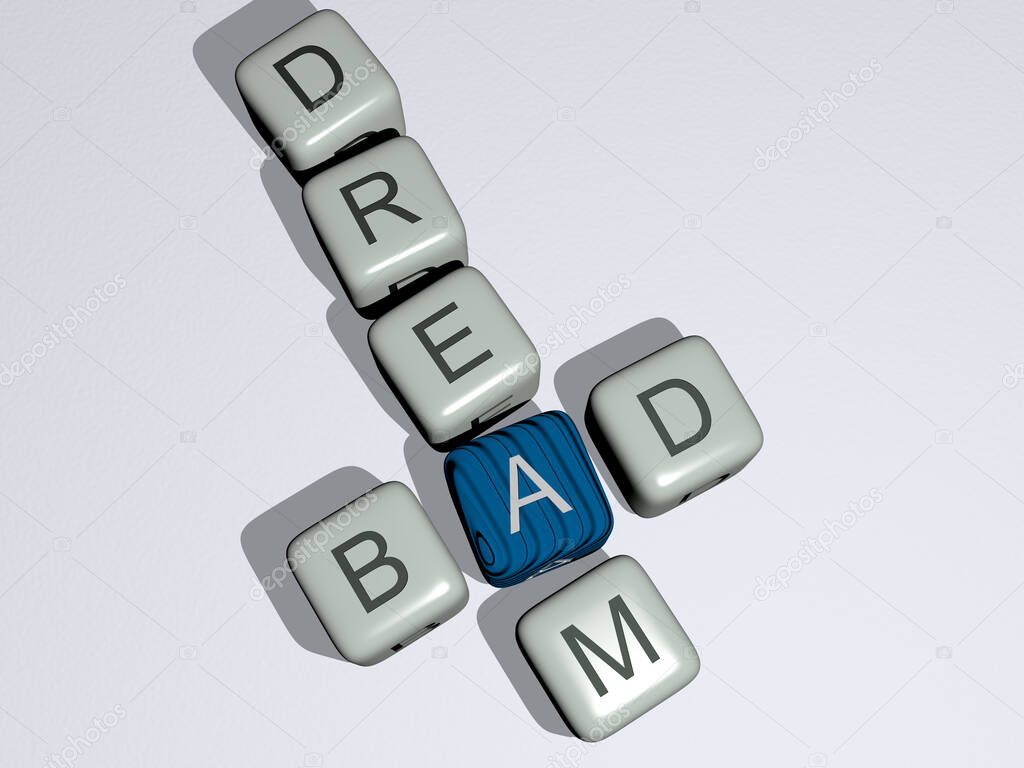 bad dream crossword by cubic dice letters - 3D illustration for background and concept