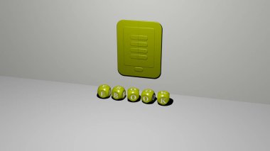 Duvarda EBOOK 3D simgesi ve yerdeki kübik alfabelerin metni - dijital ve eğitim için 3D illüstrasyon