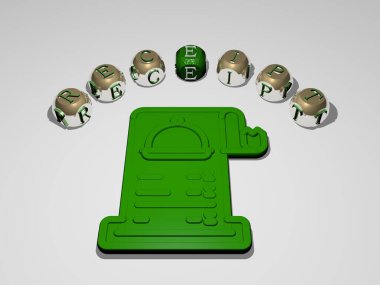 Kübik harflerin metniyle çevrili 3D fatura ve iş dünyası için 3D resim