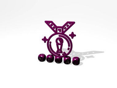 MEDAL 3D küp harfler üzerine simge - ödül ve altın için 3D illüstrasyon