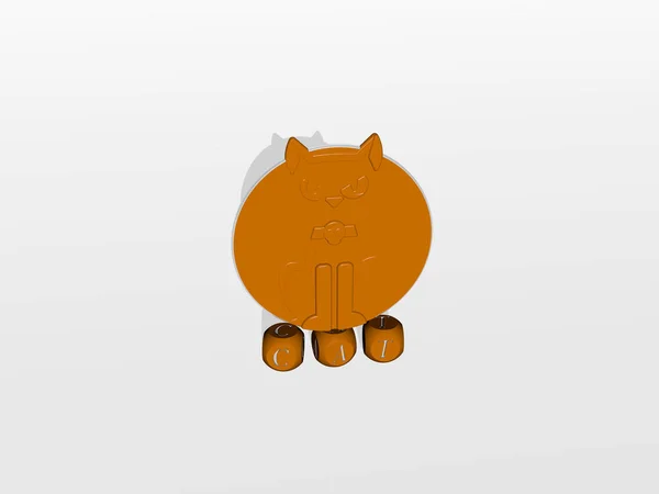 上に3Dアイコン付きの猫立方文字 動物や背景のための3Dイラスト — ストック写真