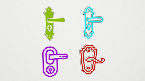 Door Handle Colorful Set Icons Illustration — Stock Photo, Image