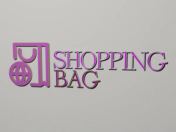 Icona Della Shopping Bag Testo Sulla Parete Illustrazione Sfondo Business — Foto Stock