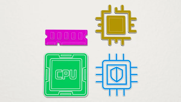 Conjunto Colorido Ícones Cpu Ilustração Para Computador Fundo — Fotografia de Stock