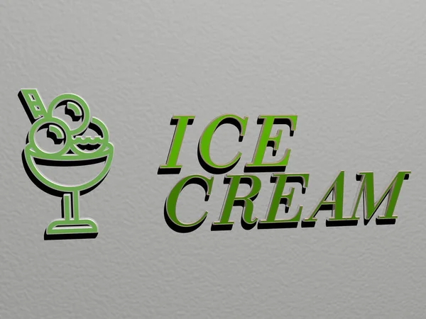 壁にアイスクリームのアイコンとテキスト 背景と寒さのための3Dイラスト — ストック写真