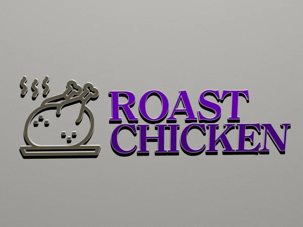 Roast Chicken Ikon Szöveg Falon Illusztráció Élelmiszer Háttér — Stock Fotó