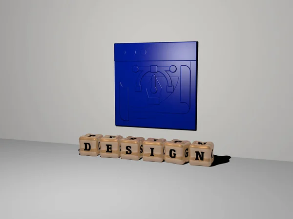 床面の壁と立方文字に3Dアイコンをデザイン 背景と抽象のための3Dイラスト — ストック写真