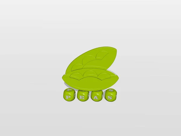 Ervilhas Letras Cúbicas Com Ícone Parte Superior Ilustração Para Verde — Fotografia de Stock