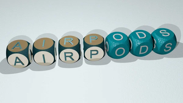 AIRPODS text by dancing dice letters - 3D illustration for apple and wireless