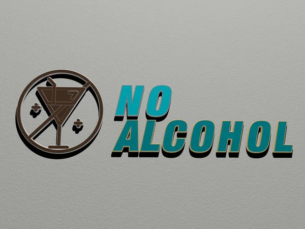 Nessun Alcohol Icona Testo Sul Muro Illustrazione Sfondo Bevande — Foto Stock