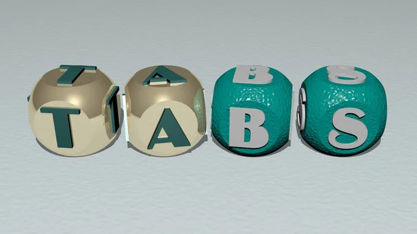 tabs combined by dice letters and color crossing for the related meanings of the concept for illustration and background