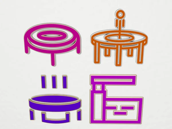 Trampolin Symbole Set Illustration Für Springen Und Aktivität — Stockfoto