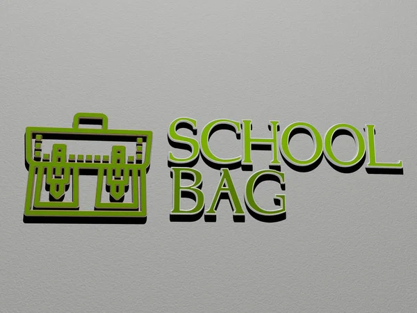 School Bag Icoon Tekst Muur Illustratie Voor Onderwijs Achtergrond — Stockfoto