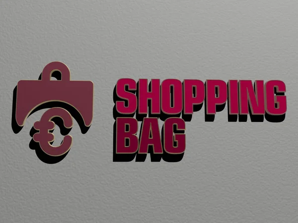 Einkaufstaschensymbol Und Text Der Wand Illustration Für Hintergrund Und Geschäft — Stockfoto
