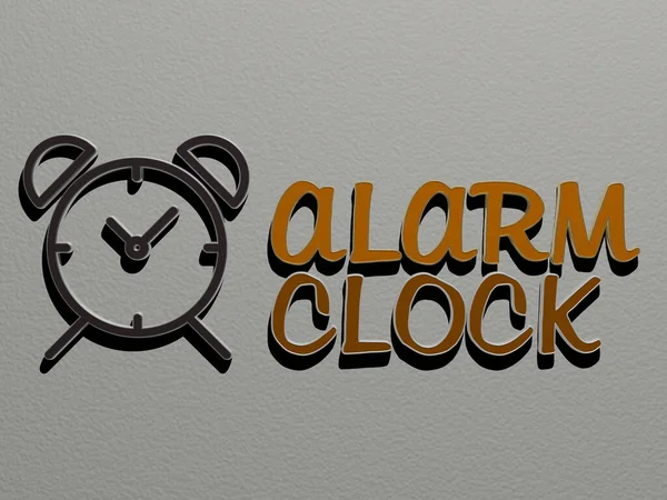 Alarm Clock Εικονίδιο Και Κείμενο Στον Τοίχο Εικονογράφηση Για Φόντο — Φωτογραφία Αρχείου