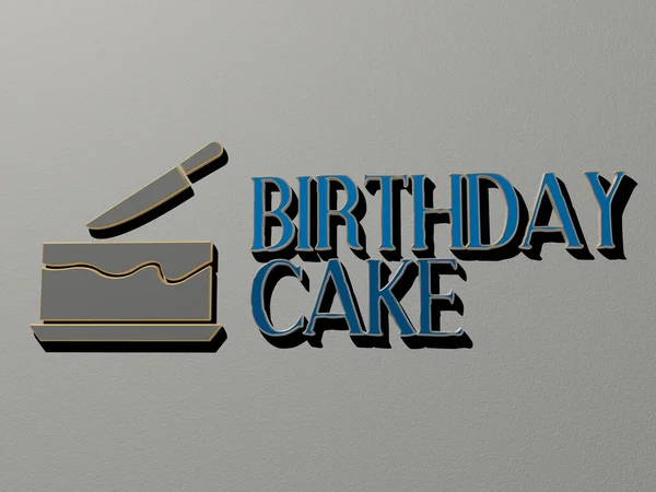 Ikona Tort Urodzinowy Tekst Ścianie Ilustracja Tle Uroczystości — Zdjęcie stockowe