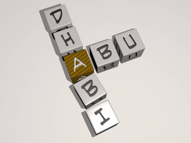 Abu dhabi küp zar harfleriyle bulmaca - Arapça ve emirler için 3D illüstrasyon