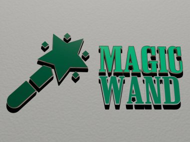 sihirli değnek ve metin duvarda - arkaplan ve soyut için 3D illüstrasyon