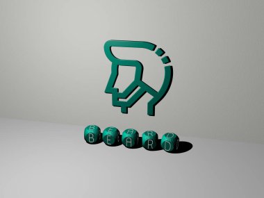 Duvarda BEARD 3D simgesi ve yerdeki kübik alfabelerin metni - arkaplan ve yetişkin için 3D illüstrasyon