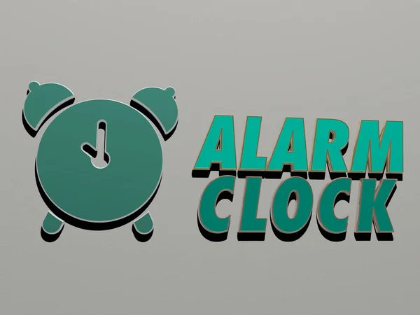 Alarm Clock Ikon Szöveg Falon Illusztráció Háttér Koncepció — Stock Fotó