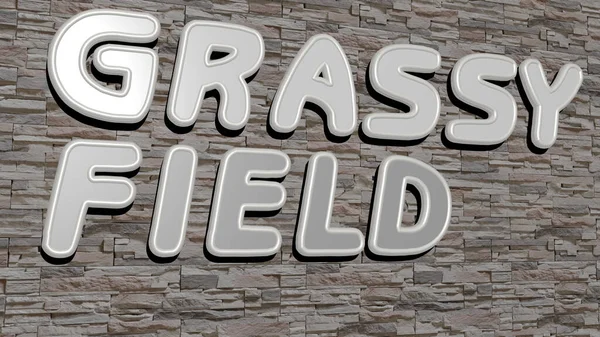 Grassy Field Szöveg Texturált Falon Illusztráció Zöld Háttér — Stock Fotó