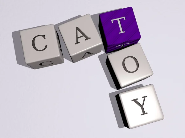 猫のおもちゃのクロスワードBy立方ダイス文字 動物や背景のための3Dイラスト — ストック写真