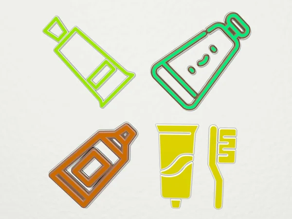 tooth paste 4 icons set - 3D illustration