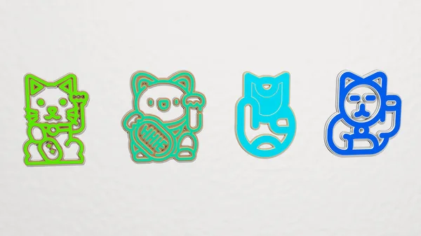 Maneki Neko Icons Set Illustration — Stock Photo, Image