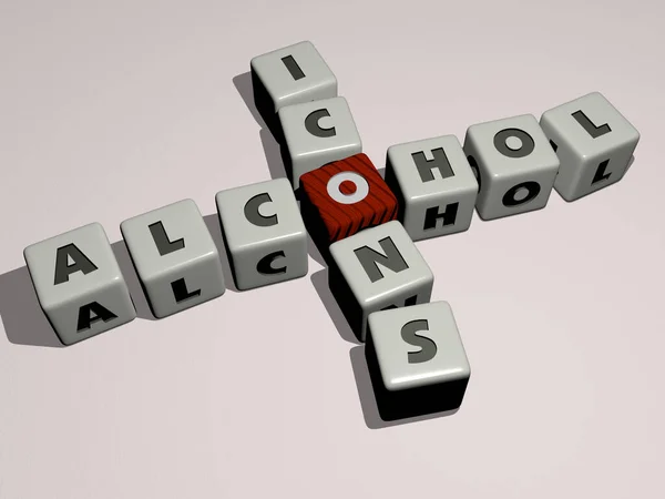 Crucigrama Iconos Alcohol Por Letras Dados Cúbicos Ilustración Para Fondo — Foto de Stock