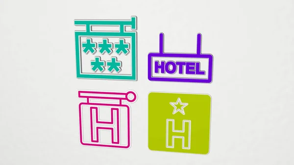 Hotelschild Bunte Reihe Von Symbolen Illustration — Stockfoto