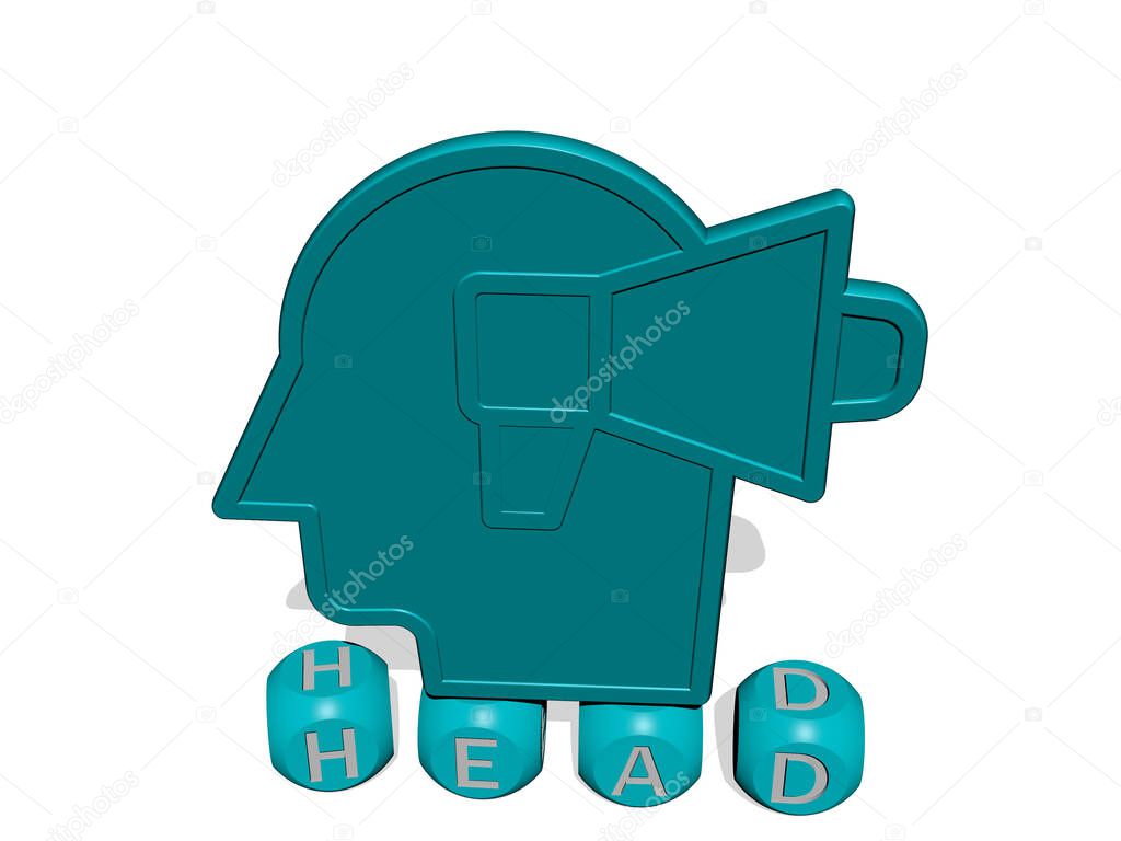 head cubic letters with 3D icon on the top - 3D illustration for background and animal