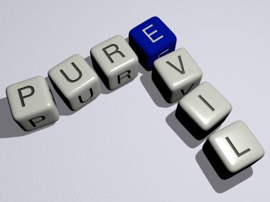 Kübik zar harfleriyle saf EVİL bulmacası - arkaplan ve su için 3D illüstrasyon