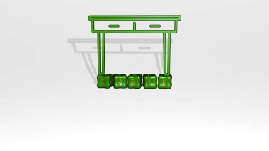 Kübik harflerin metni üzerinde Tablo 3D simge nesnesi - arkaplan ve ahşap için 3B illüstrasyon