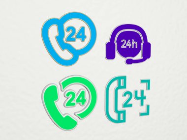 saat desteği 4 simge seti - 3B illüstrasyon