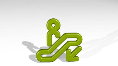 ESCALATOR DESCEND Kişi 3D gölge - Havaalanı ve iş dünyası için 3D illüstrasyon