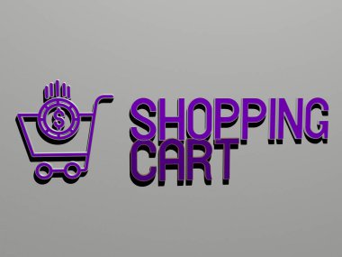 Alışveriş CART simgesi ve duvardaki metin - arkaplan ve iş için 3D illüstrasyon