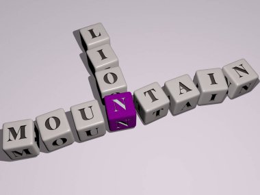 dağ aslanı kübik zar harfleriyle bulmaca - manzara ve güzel manzara için 3D illüstrasyon