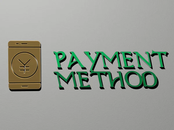 payment method icon and text on the wall - 3D illustration for business and money