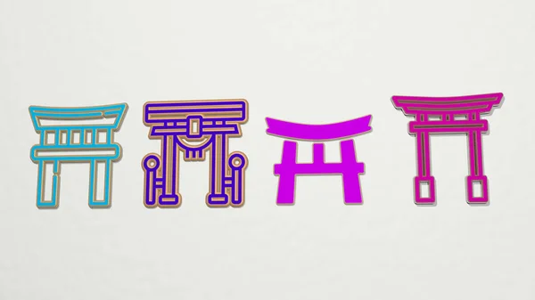 Torii Gate Iconen Set Illustratie — Stockfoto