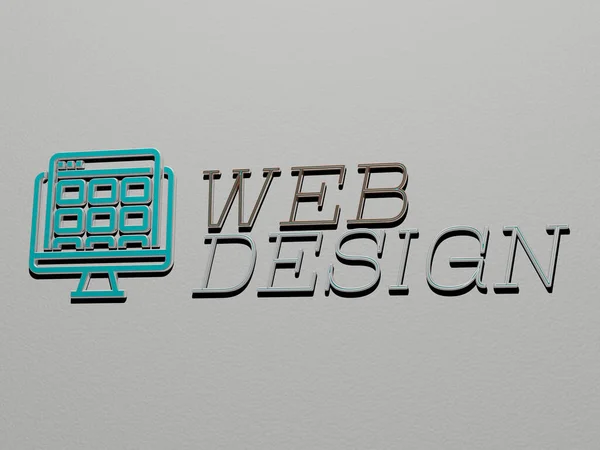Иконка Web Design Текст Стене Иллюстрация Фона Концепции — стоковое фото