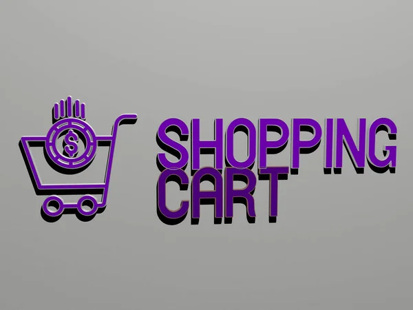 Shopping Cart Icono Texto Pared Ilustración Para Fondo Negocio — Foto de Stock