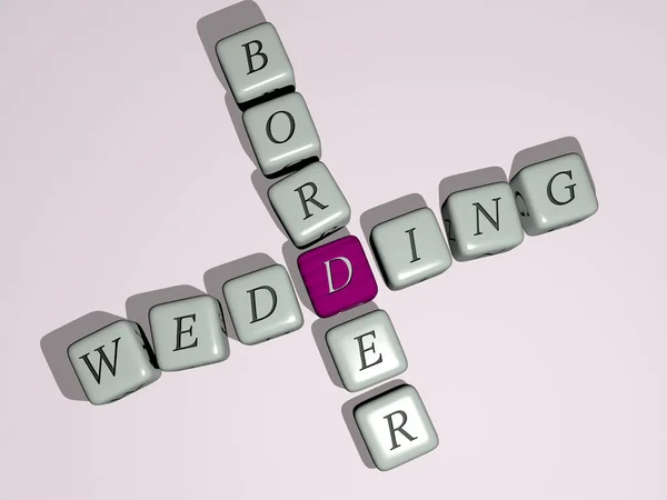 用立方体骰子字母做的婚礼边界纵横填字游戏 背景和设计用三维插图 — 图库照片